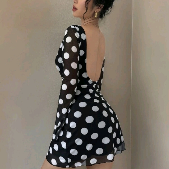 Dresses & Skirts - Women Floral Backless Bell Sleeve Mesh Mini Bodycon Slip Dress